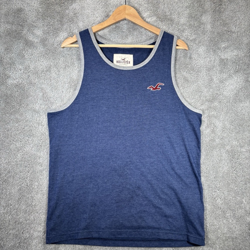 Vintage Hollister Tank Top Men's Size XL Blue Embroidered Logo Ringer Surf‎ Y2K
